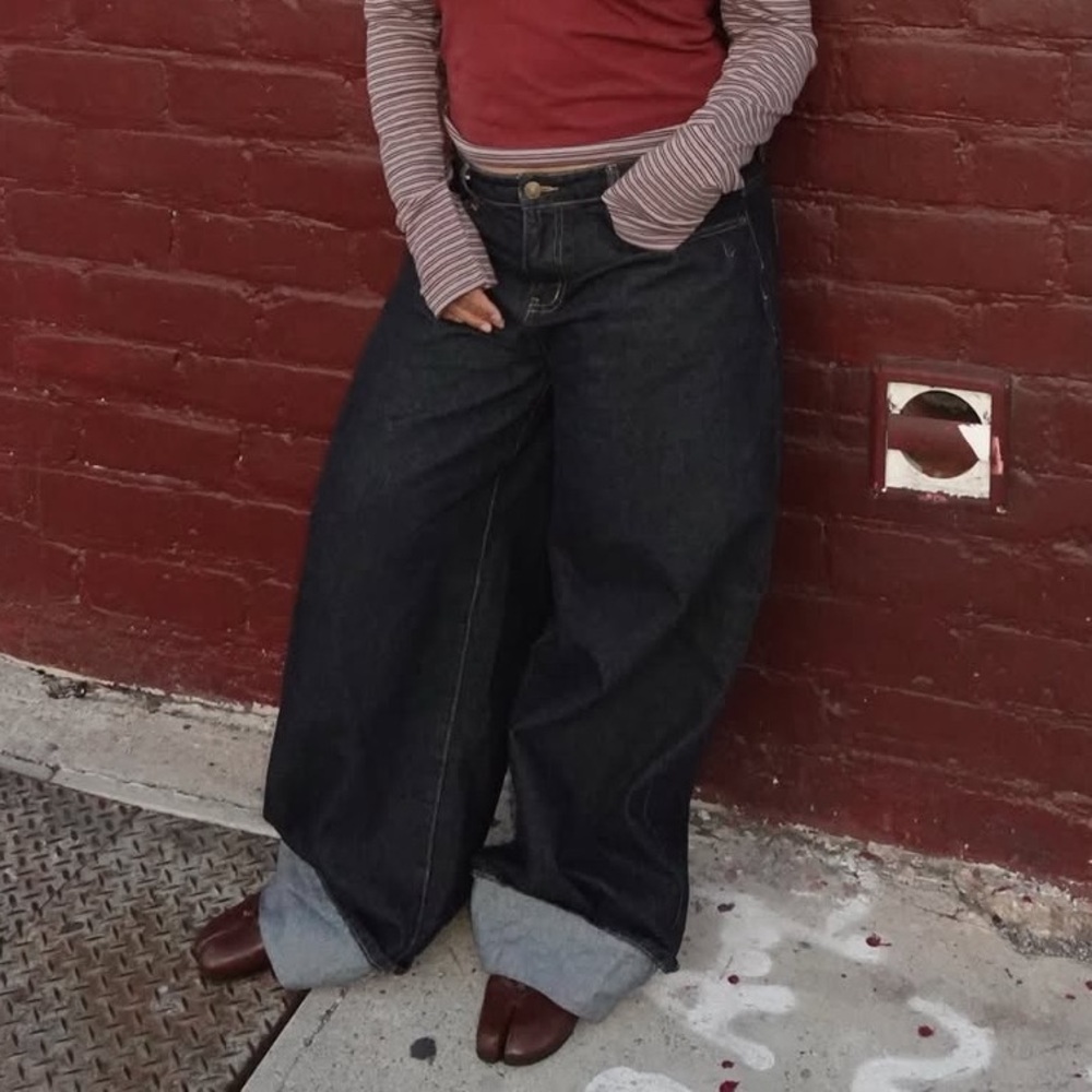 Edikted Dark Blue Wide Leg Jeans